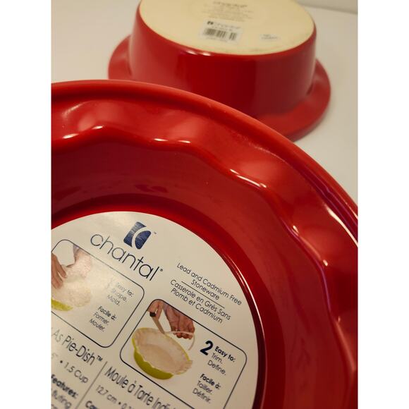 Chantal Individual Easy As Pie-Dish NWT 5" Red Fluted Edge Set Of 2 Stoneware - Picture 6 of 11